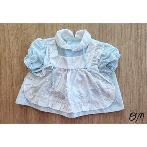Vintage Baby Girls Grandmas Little Doll Blue White Polka Dot Shirt